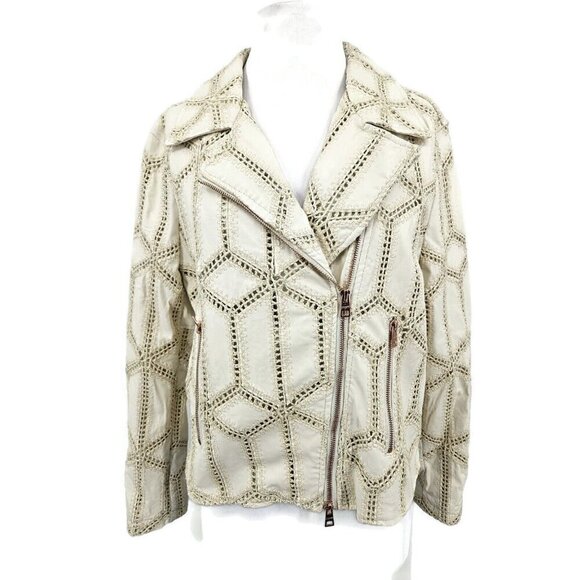 Tahari Jackets & Blazers - New Tahari Faux Leather Paneled Moto Jacket Womens 14 Cream